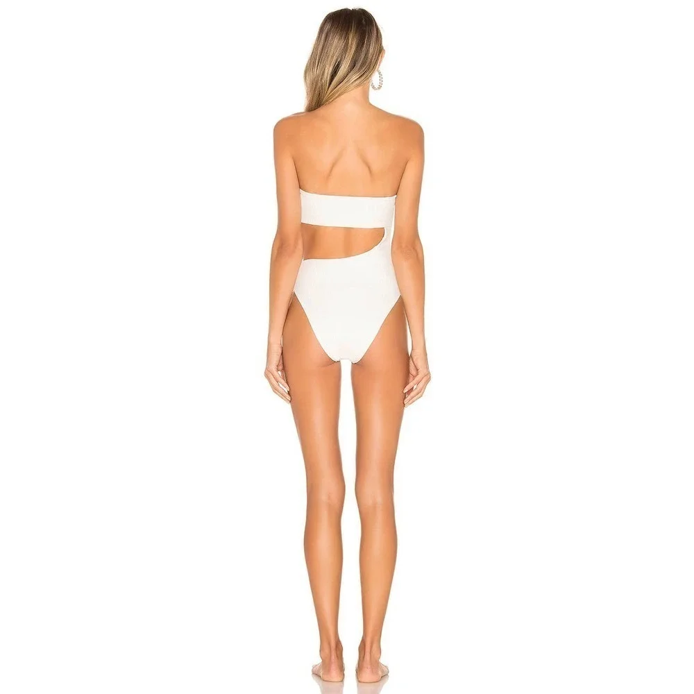 Frankies Bikinis Ribbed Carter Cut Out One Piece Swimsuit Size L